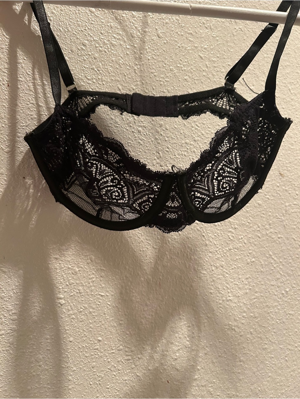 SHEIN Black Lace Underwire Bra with Sheer Paneling
